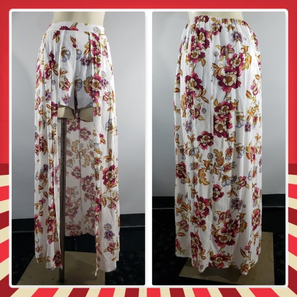 Miami maxi skirt shorts combination floral elastic High Low skorts - Picture 1 of 8